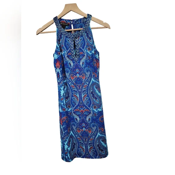 NWOT Size XS International Concepts Blue Paisley Boho Sleeveless Halter Dress - Picture 4 of 9